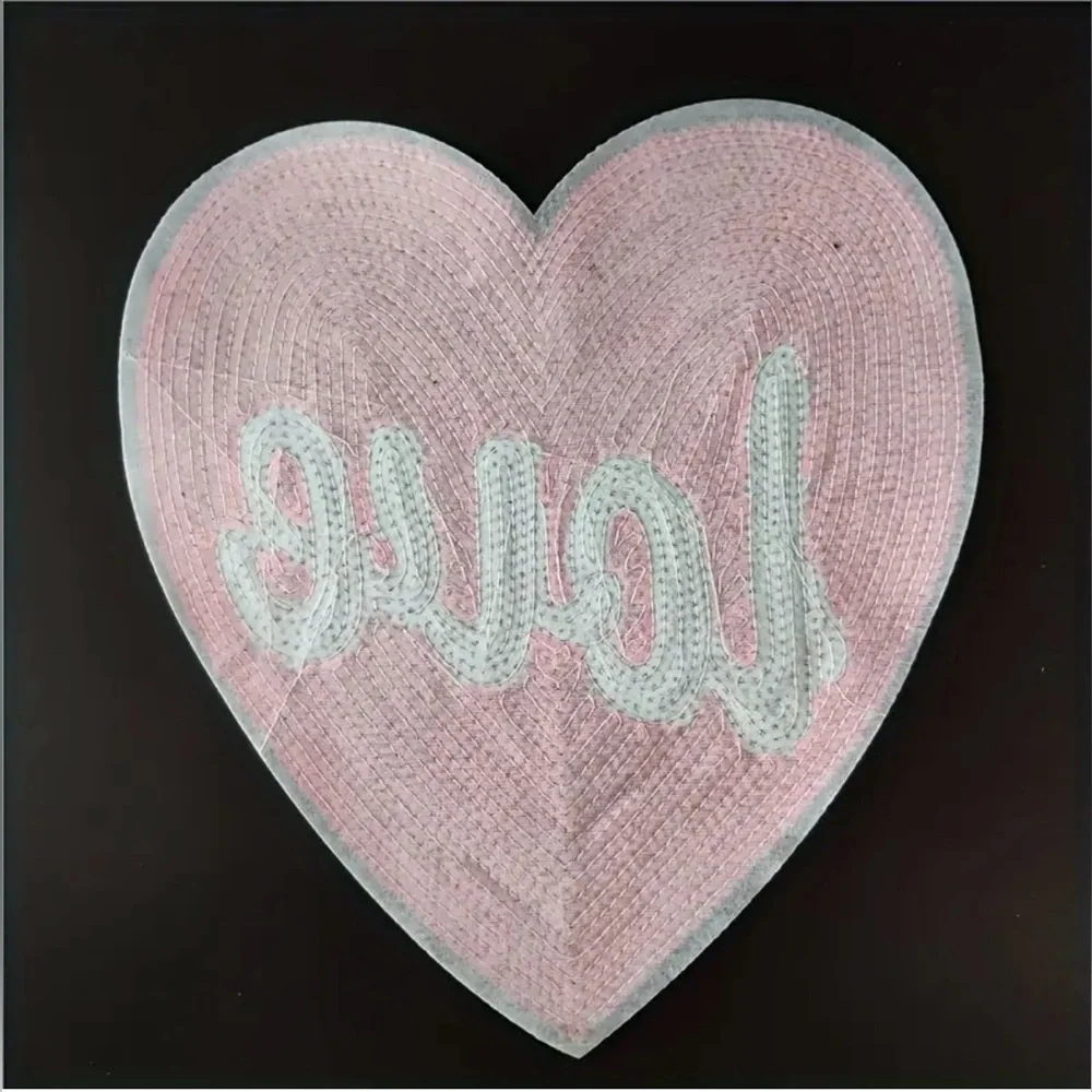 Pink & Silver Sequined Love Heart Iron-On Textured Applique, Large, New